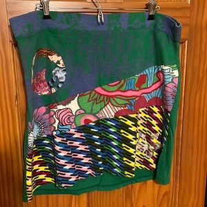 Desigual Womens Size Large Green Multi-Color Butterfly High-Low Pull On Skirt